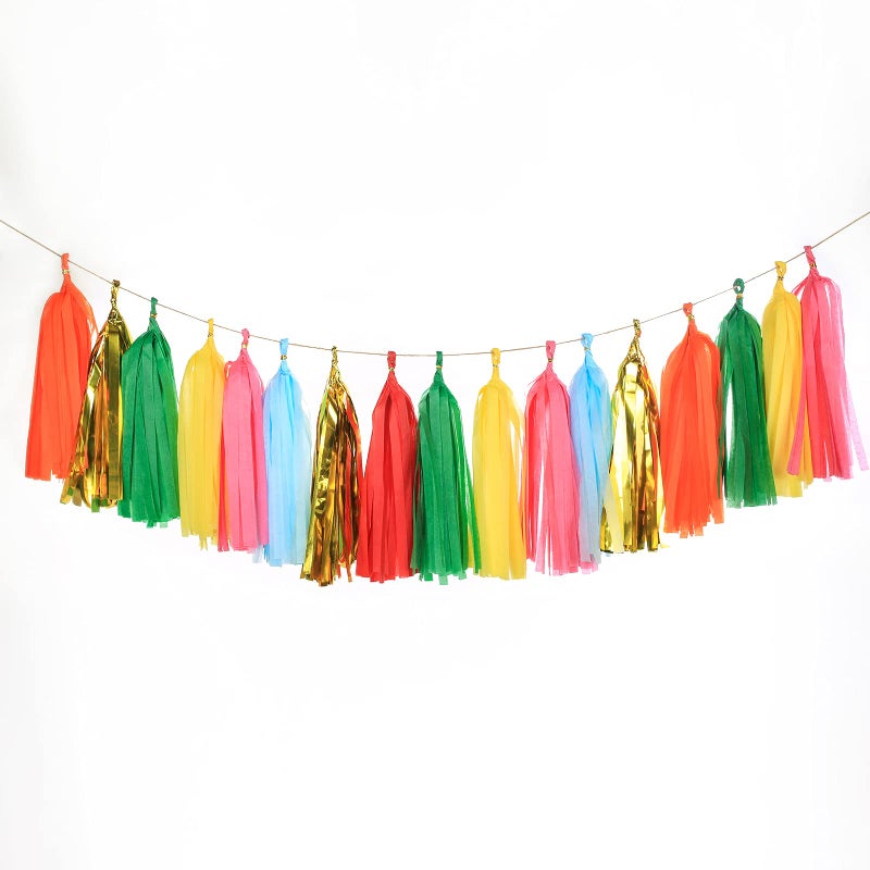 Autupy 35 PCS Green Orange Gold Mylar Tassel Garland Tissue Paper Tassels Banner DIY Kit Baby Shower Fiesta Bachelorette Party Decorations - Image 2